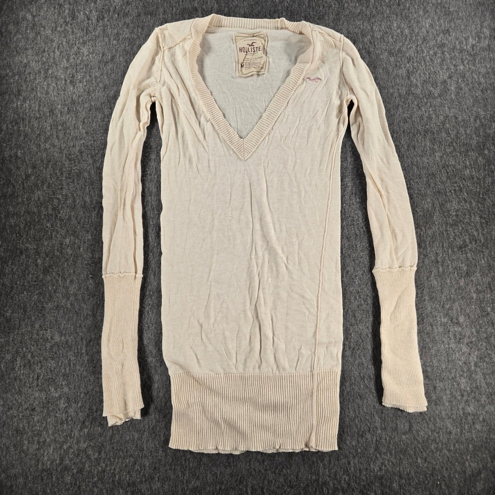 Vintage Y2K Hollister Womens M V Neck Cream Ribbed Cotton Long Sleeve Bella Swan